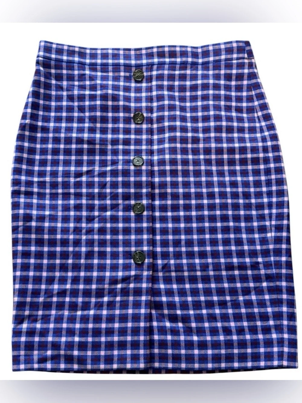 J. Crew Purple Plaid Pencil Skirt with Buttons Size 10